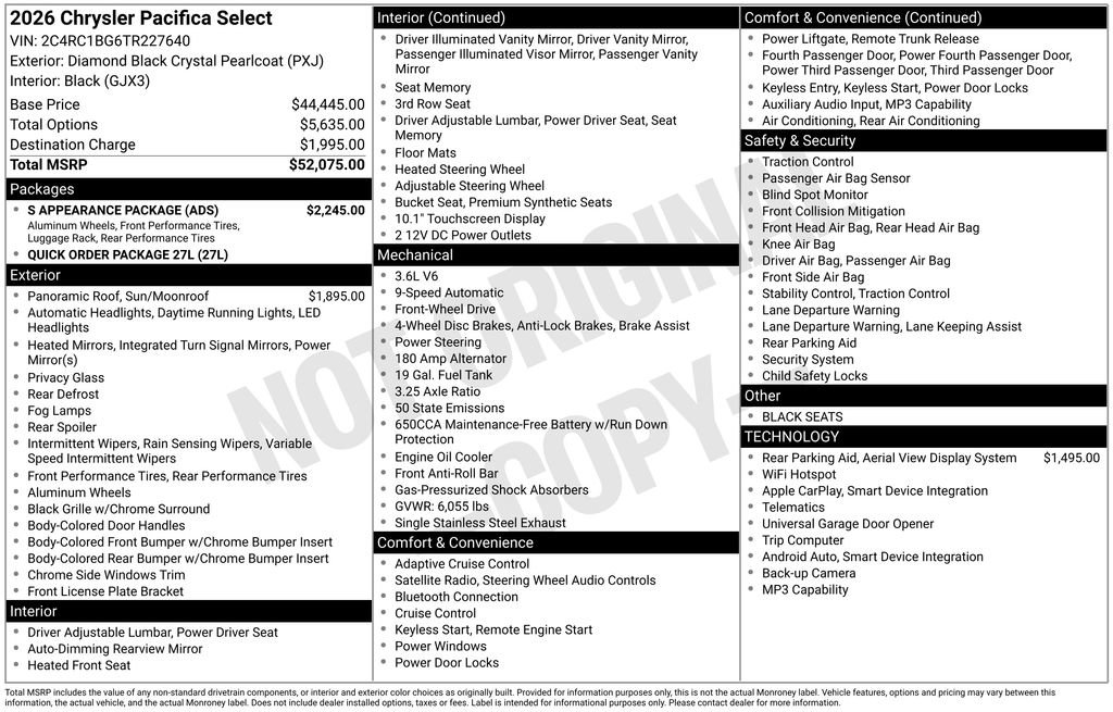 New 2026 Chrysler Pacifica Select w/ S Appearance Package FWD image 3
