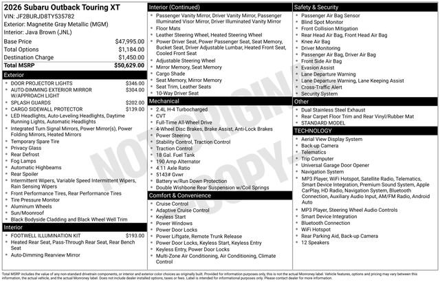 Certified 2026 Subaru Outback Touring XT AWD/4WD image 37