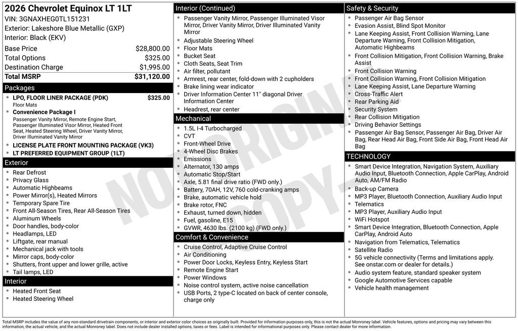 Used 2026 Chevrolet Equinox LT w/ LPO, Floor Liner Package FWD image 33