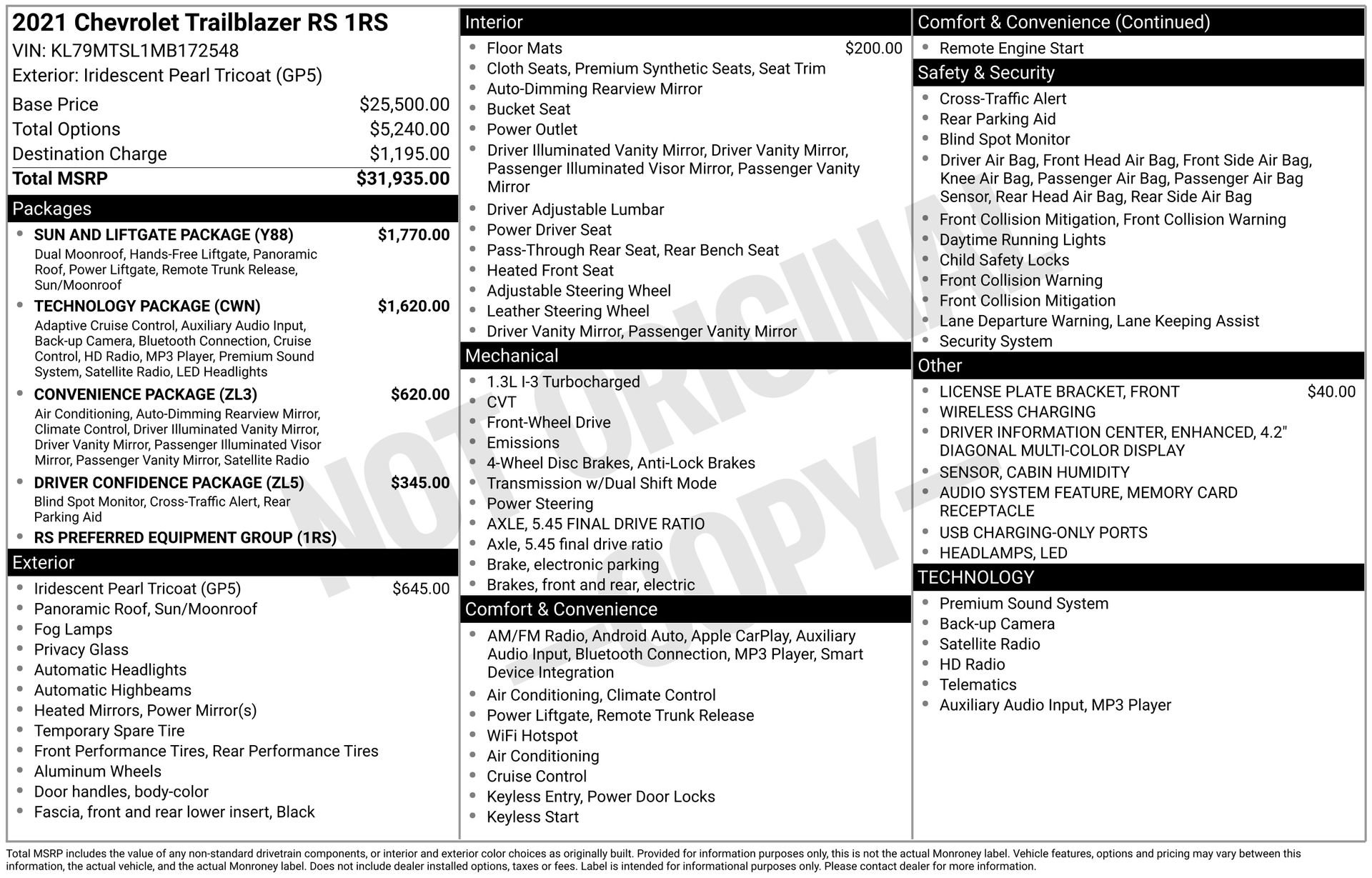 Used 2021 Chevrolet TrailBlazer RS w/ Sun and Liftgate Package image 32