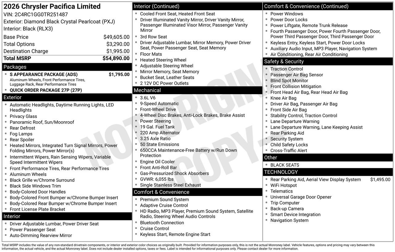 New 2026 Chrysler Pacifica Limited w/ S Appearance Package FWD image 28