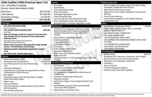 New 2026 Cadillac Lyriq Premium Sport w/ LPO, ONYX Package AWD/4WD image 28
