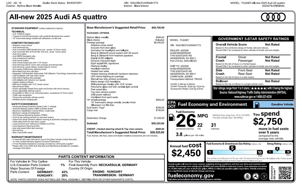 New 2025 Audi A5 2.0T Prestige image 32