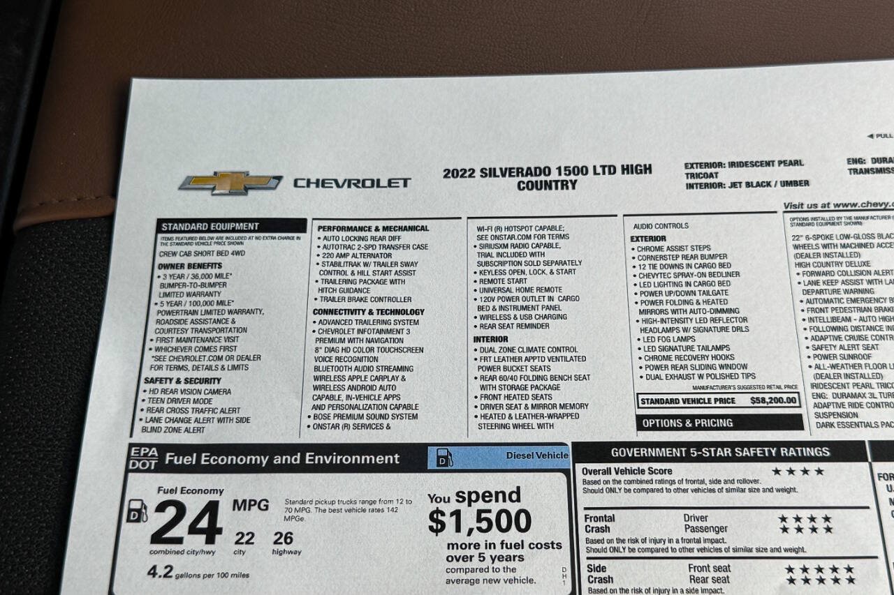 Used 2022 Chevrolet Silverado 1500 High Country w/ LPO, Dark Essentials Package AWD/4WD image 41
