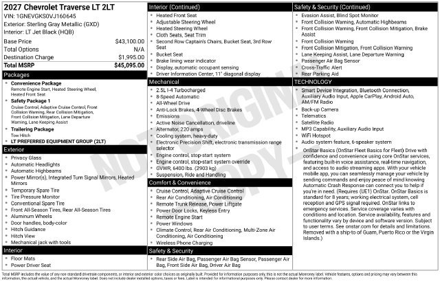 New 2027 Chevrolet Traverse LT AWD/4WD image 30