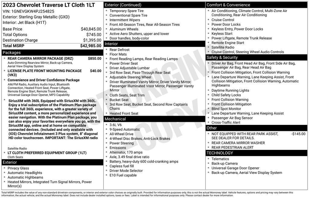 Used 2023 Chevrolet Traverse LT w/ Rear Camera Mirror Package image 47