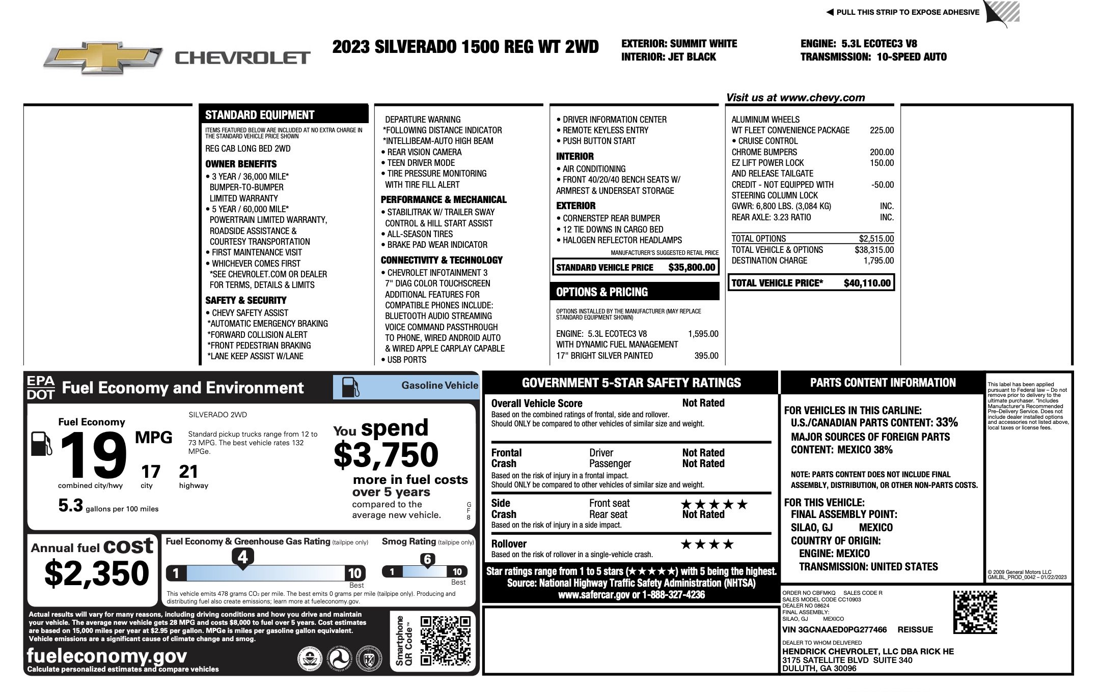 Used 2023 Chevrolet Silverado 1500 W/T w/ WT Fleet Convenience Package image 5