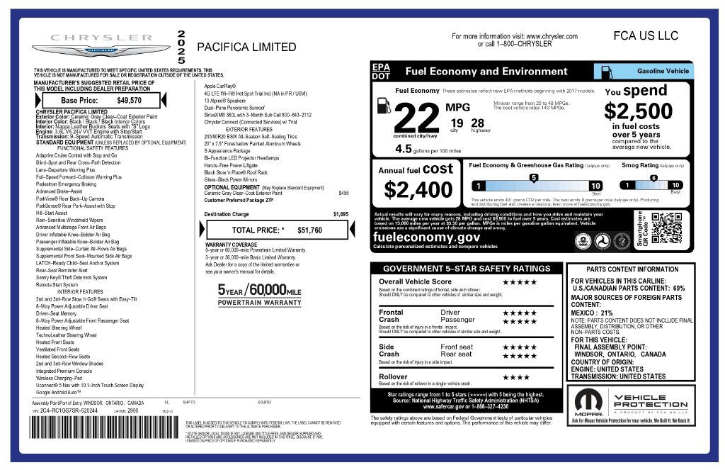 Used 2025 Chrysler Pacifica Limited FWD image 6