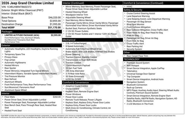 New 2026 Jeep Grand Cherokee Limited w/ Limited Altitude Package AWD/4WD image 31