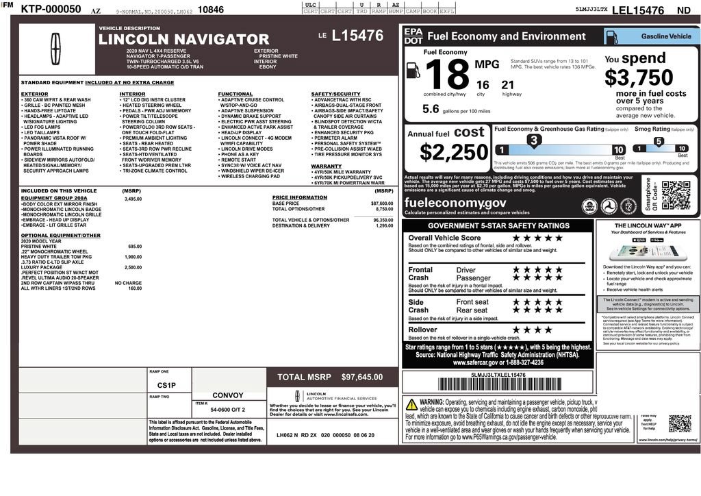 Used 2020 Lincoln Navigator L Reserve w/ Equipment Group 208A Reserve AWD/4WD image 3