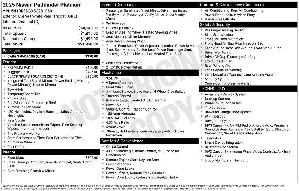 Certified 2025 Nissan Pathfinder Platinum w/ Cargo Package FWD image 36