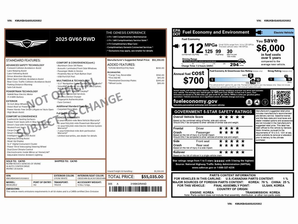 Used 2025 Genesis GV60 RWD image 2
