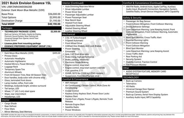 Used 2021 Buick Envision Essence w/ Technology Package I FWD image 5