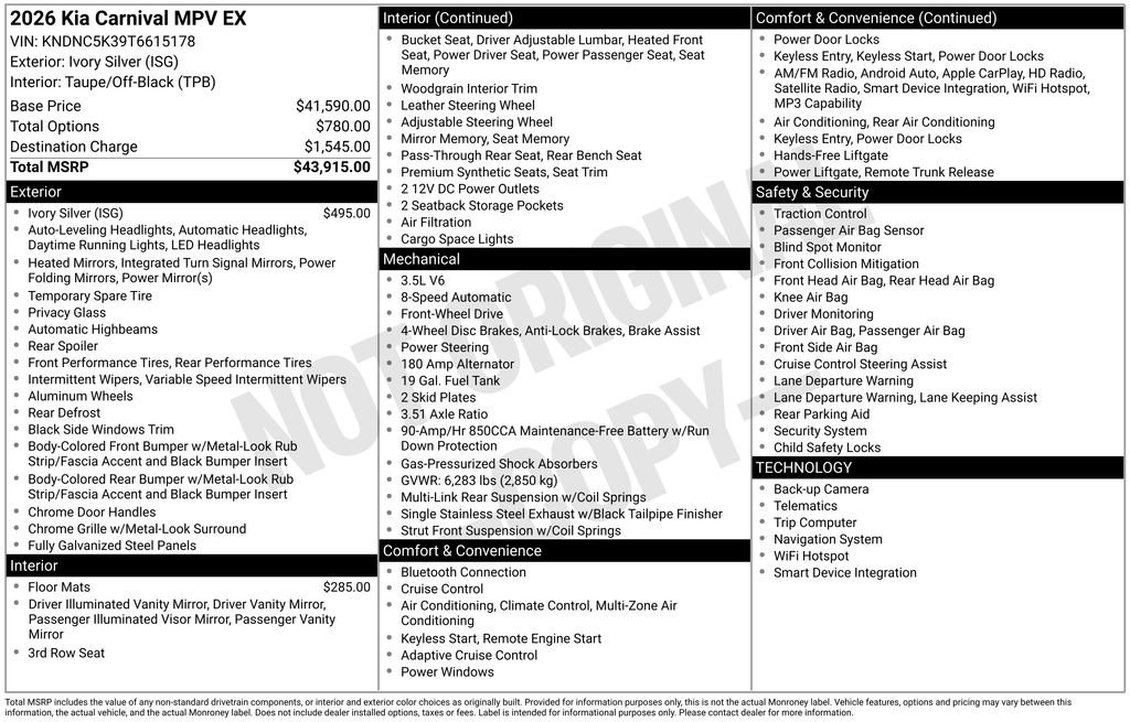 New 2026 Kia Carnival EX FWD image 6