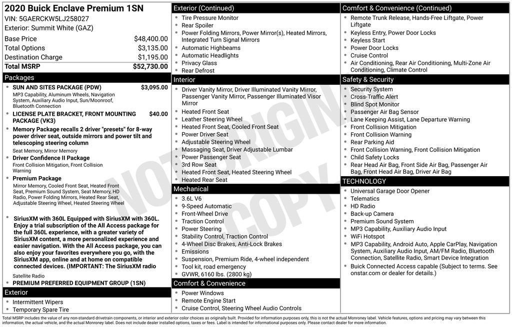 Used 2020 Buick Enclave Premium w/ Sun and Sites Package FWD image 37