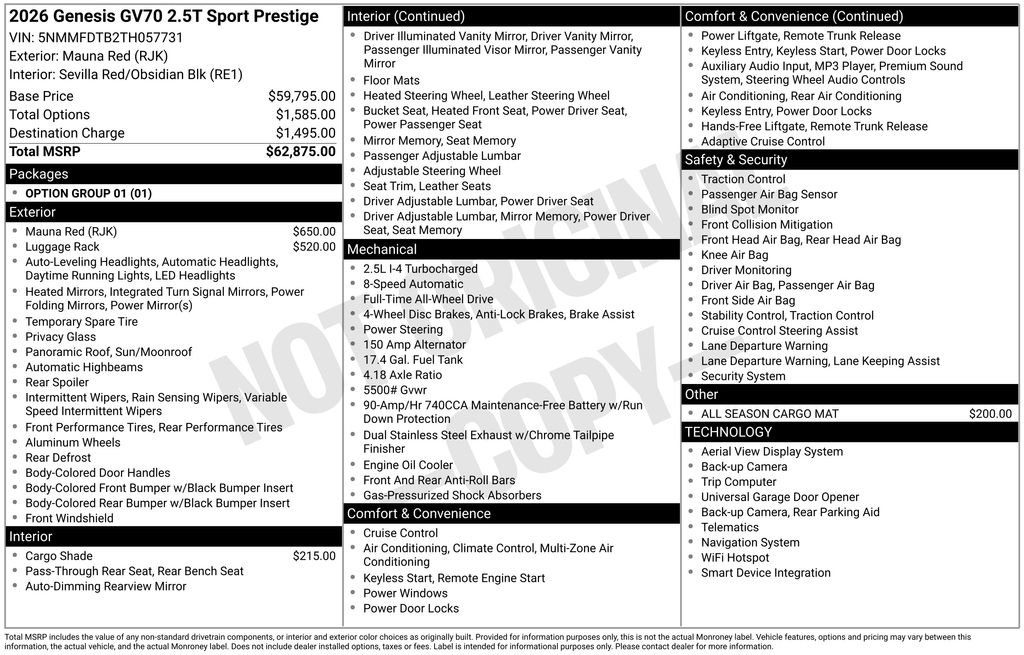 New 2026 Genesis GV70 2.5T Sport Prestige AWD/4WD image 3