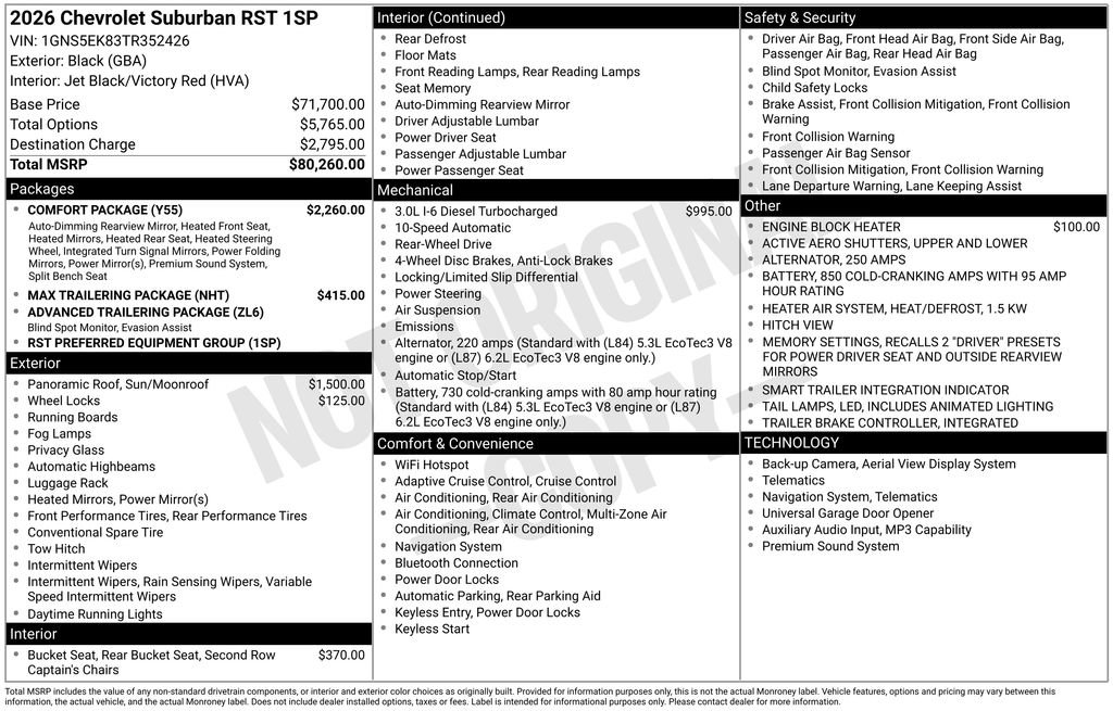 Used 2026 Chevrolet Suburban RST w/ Comfort Package RWD image 5