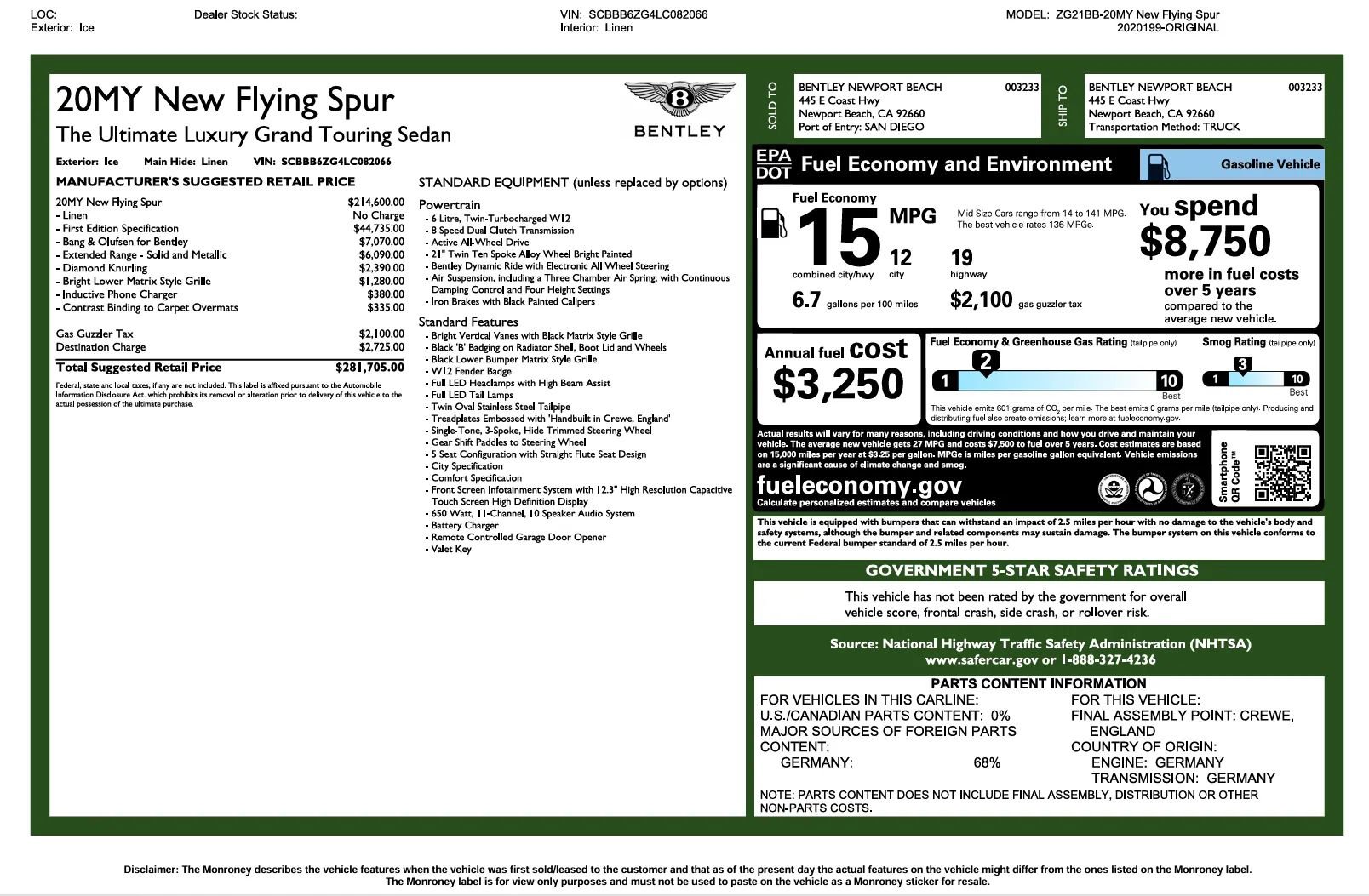 Used 2020 Bentley Flying Spur W12 w/ First Edition Specification image 6