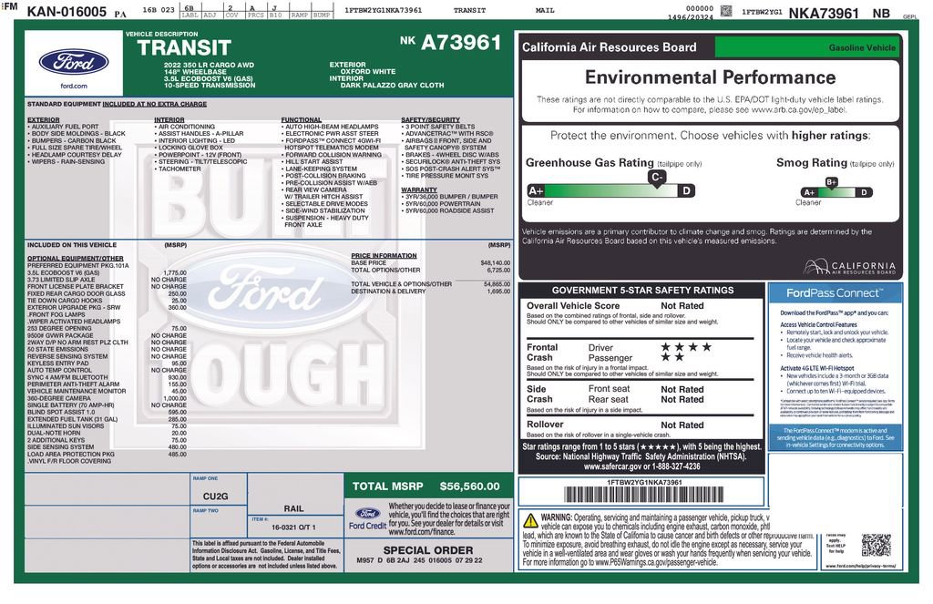 Certified 2022 Ford Transit 350 Low Roof AWD w/ Load Area Protection Package image 32