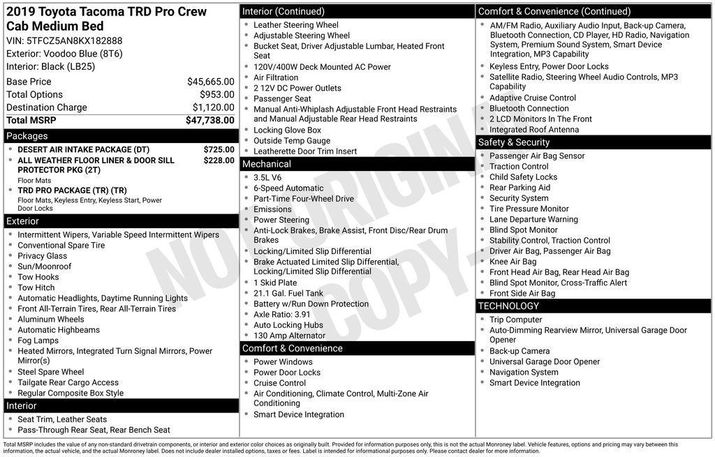 Used 2019 Toyota Tacoma TRD Pro w/ Desert Air Intake Package AWD/4WD image 3
