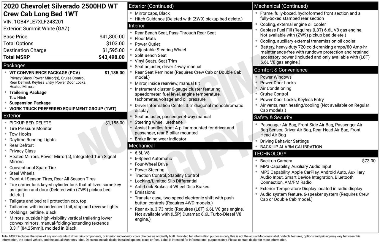 Used 2020 Chevrolet Silverado 2500 W/T w/ WT Convenience Package AWD/4WD image 28