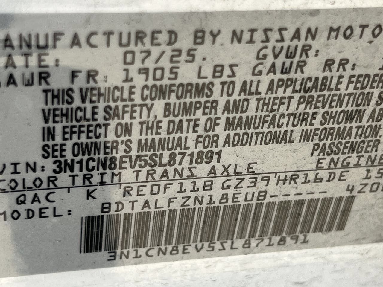 Certified 2025 Nissan Versa SV w/ Trunk Package FWD image 10