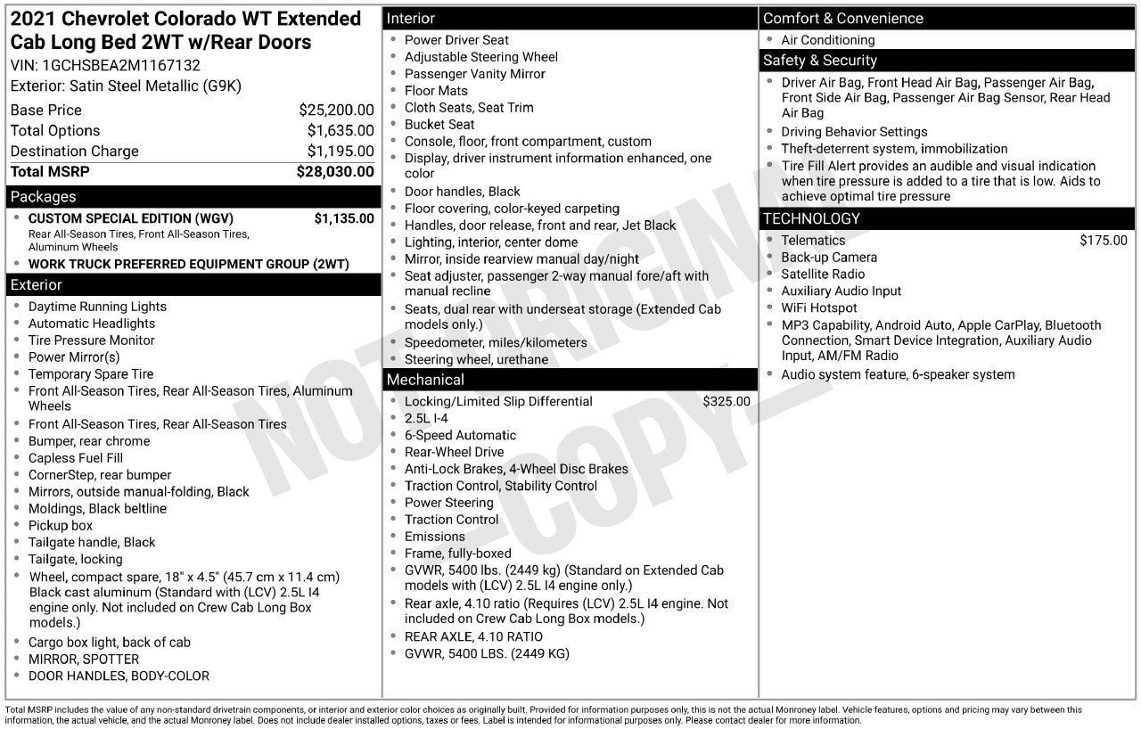 Used 2021 Chevrolet Colorado W/T w/ Custom Special Edition RWD image 2