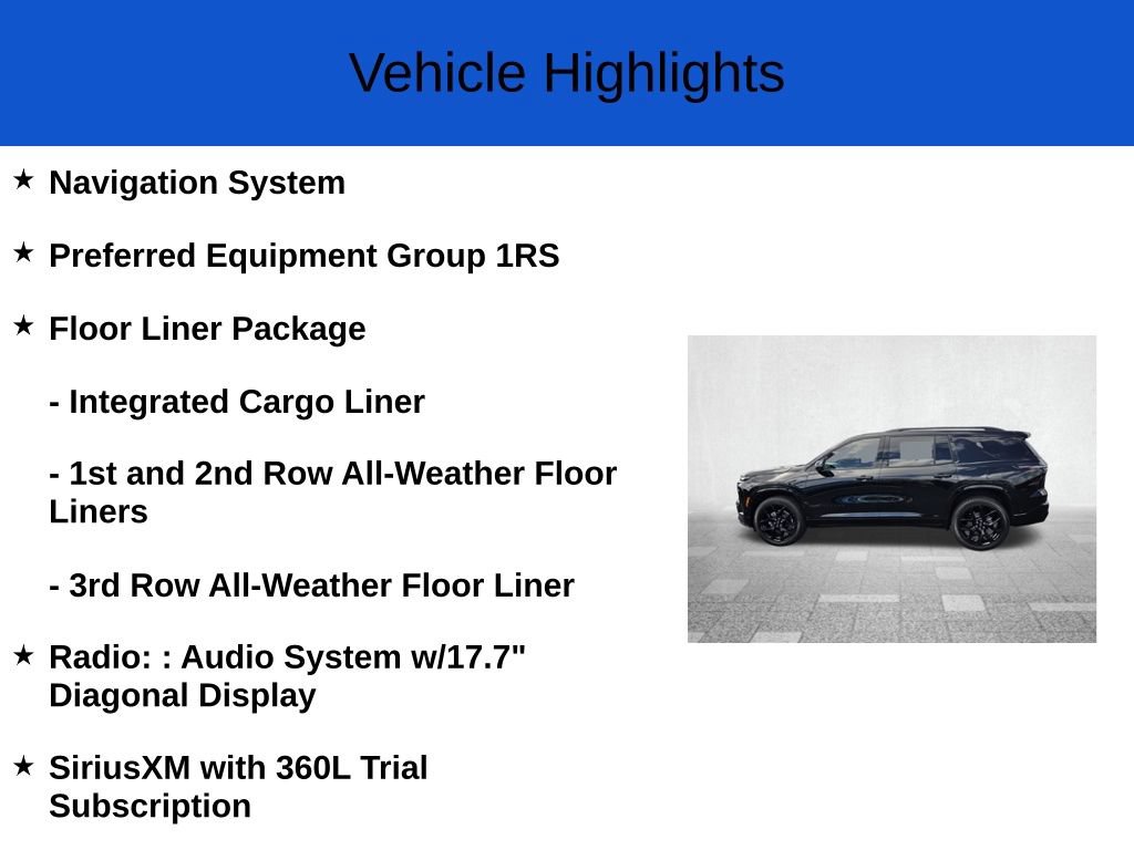 New 2026 Chevrolet Traverse RS w/ LPO, Floor Liner Package FWD image 2
