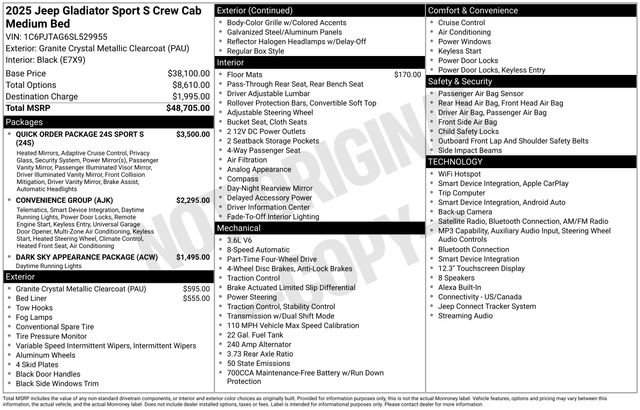 New 2025 Jeep Gladiator Sport AWD/4WD image 22