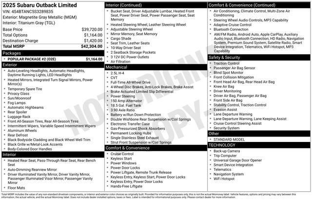 Certified 2025 Subaru Outback Limited w/ Popular Package #2 image 13