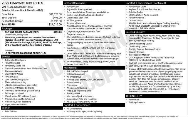 Used 2022 Chevrolet Trax LS w/ Tint and Cruise Package