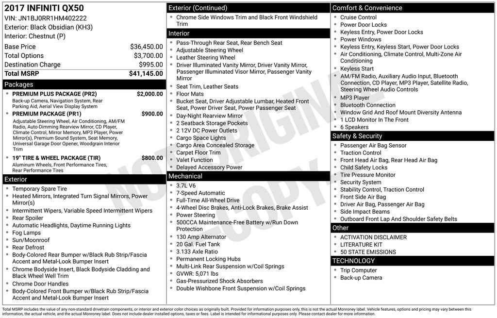 Used 2017 INFINITI QX50 AWD w/ Premium Plus Package image 29