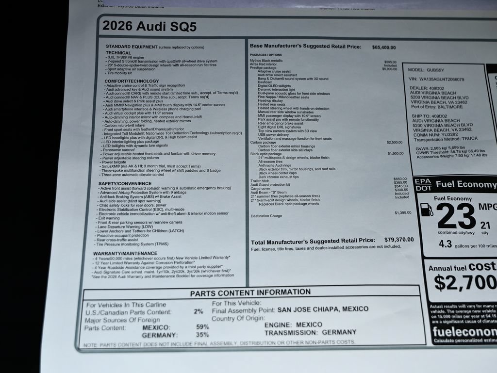 New 2026 Audi SQ5 Prestige AWD/4WD image 25