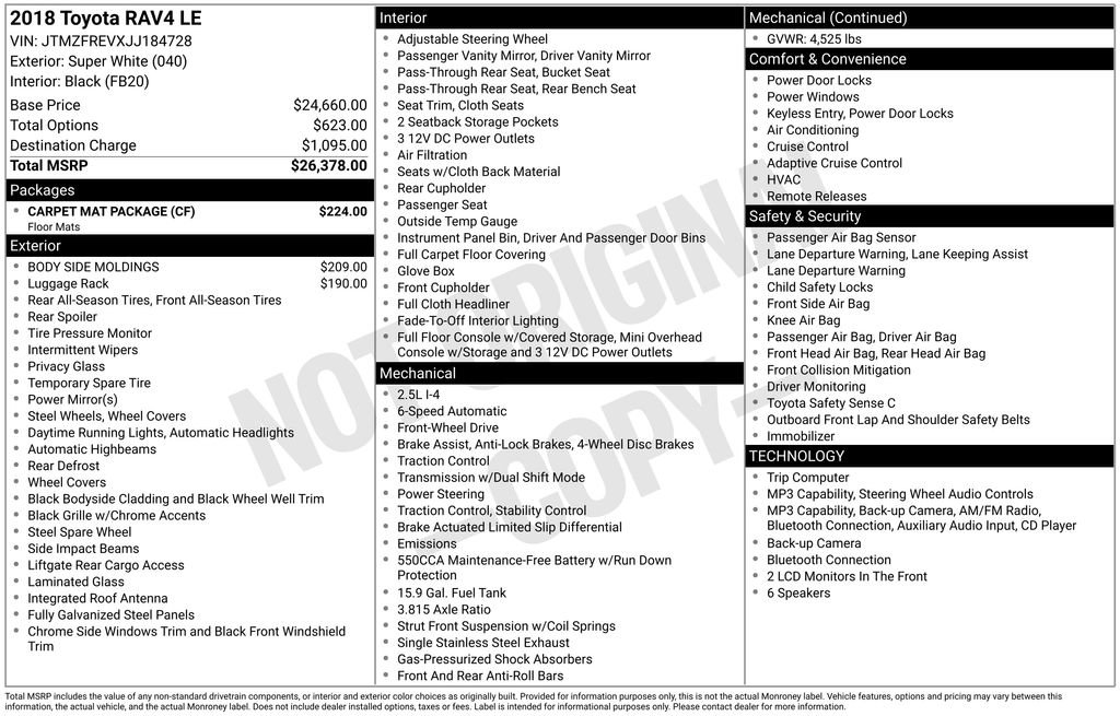 Used 2018 Toyota RAV4 LE w/ Carpet Mat Package FWD image 23