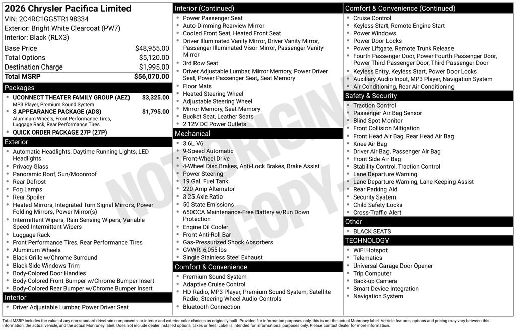 New 2026 Chrysler Pacifica Limited w/ Uconnect Theater Family Group image 40