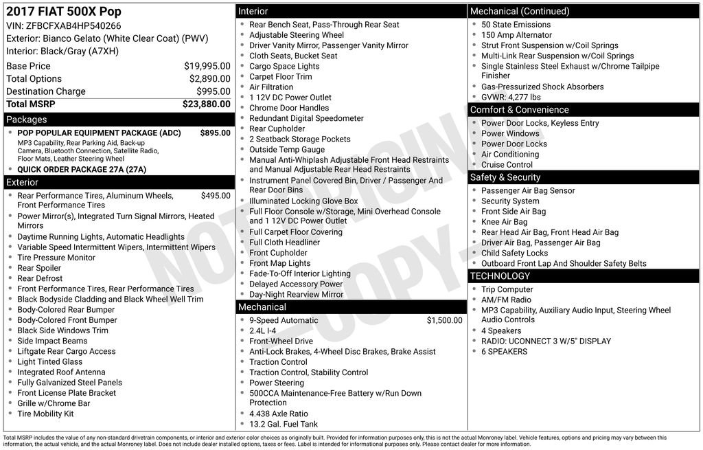 Used 2017 FIAT 500X Pop w/ Pop Popular Equipment Package FWD image 6