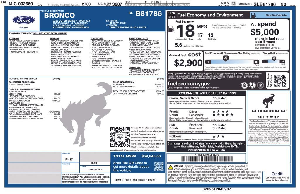 Used 2025 Ford Bronco Outer Banks w/ Sasquatch Package image 3