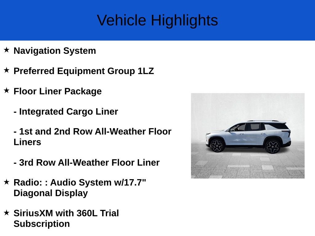 New 2026 Chevrolet Traverse High Country w/ LPO, Floor Liner Package image 2