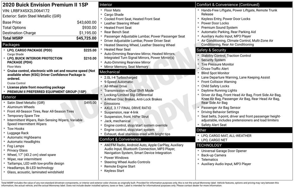 Used 2020 Buick Envision Premium w/ LPO, Cargo Package image 6