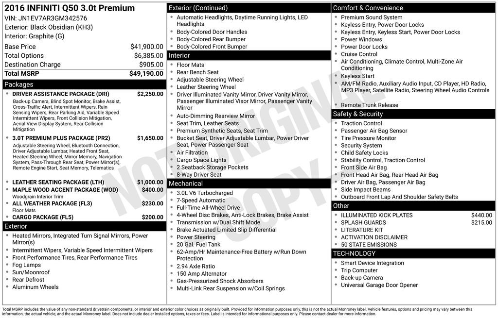 Used 2016 INFINITI Q50 3.0t Premium w/ Driver Assistance Package image 33