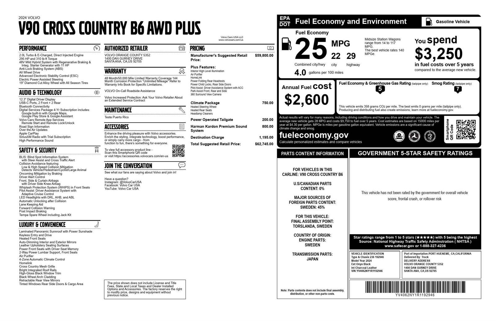 Used 2024 Volvo V90 B6 Cross Country Plus w/ Climate Package image 7