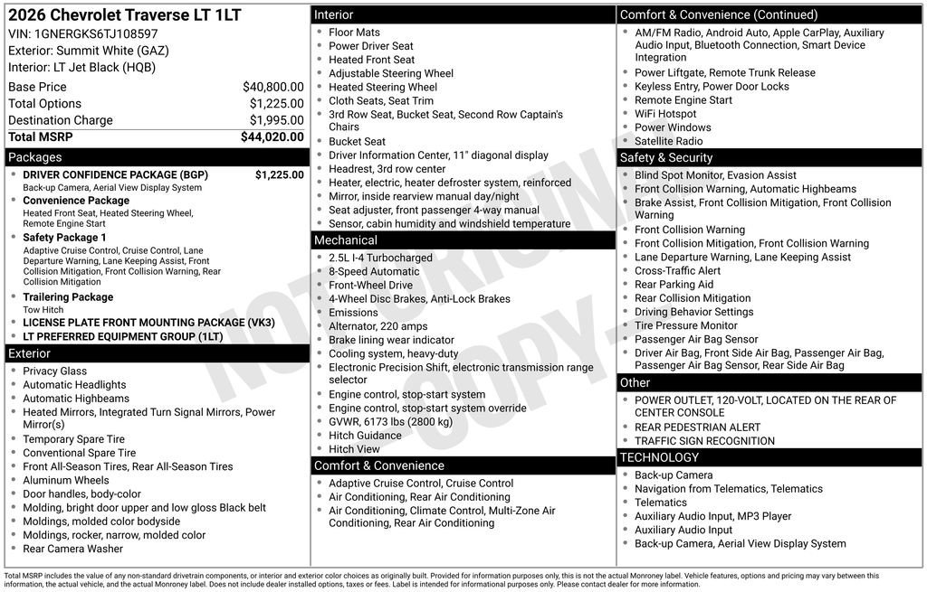 New 2026 Chevrolet Traverse LT w/ Driver Confidence Package image 33