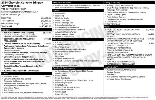Certified 2024 Chevrolet Corvette Stingray Premium Conv w/ Z51 Performance Package RWD image 22