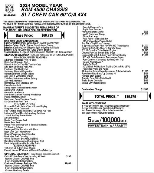 Used 2024 RAM 4500 SLT w/ Quick Order Package 2YG SLT AWD/4WD image 2