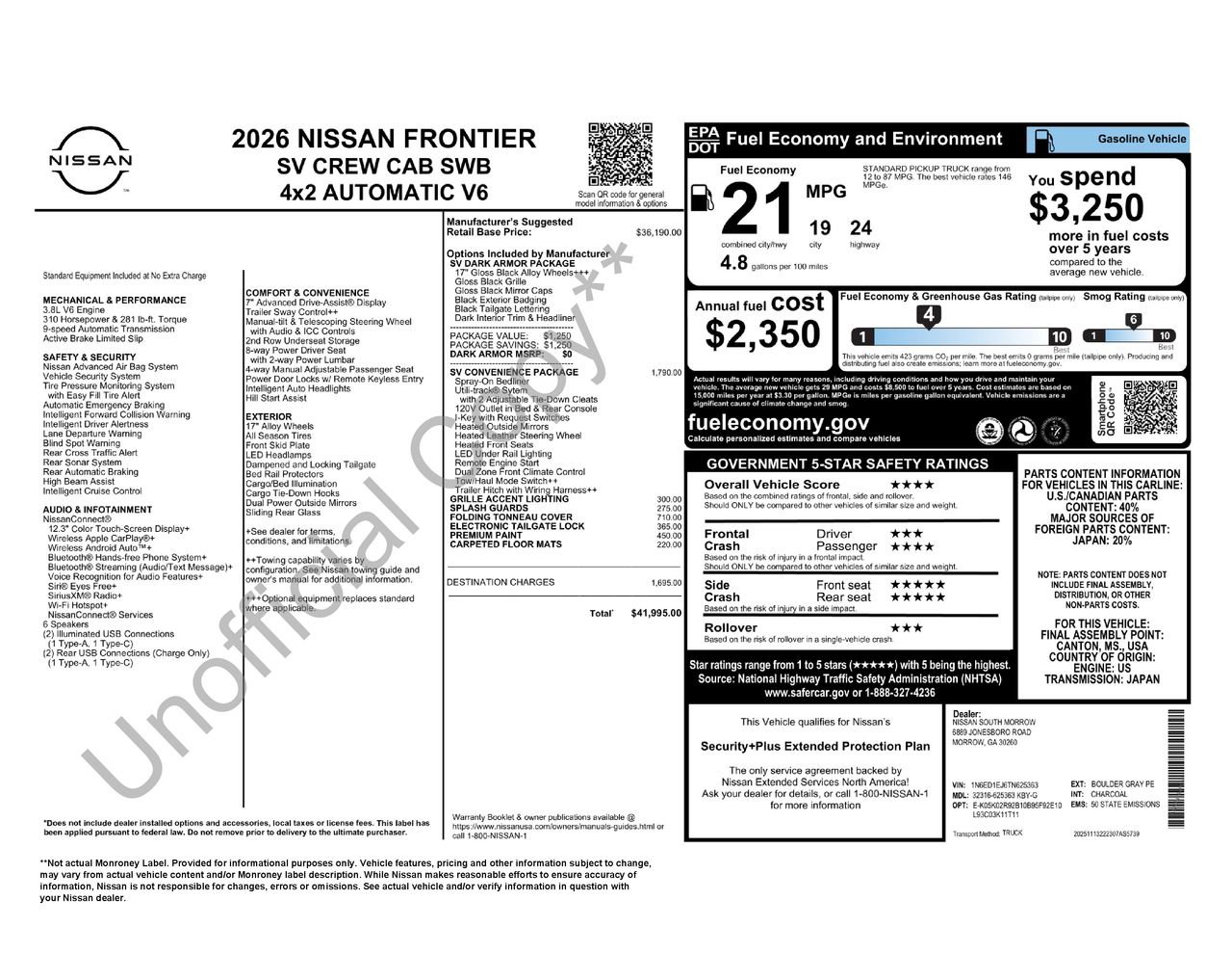 New 2026 Nissan Frontier SV w/ SV Convenience Package image 35