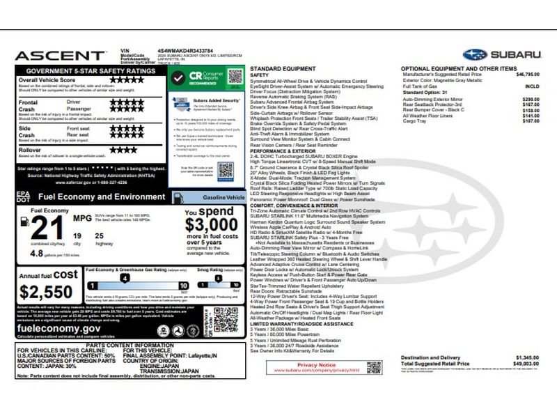 Used 2024 Subaru Ascent Onyx Edition Limited AWD/4WD image 6
