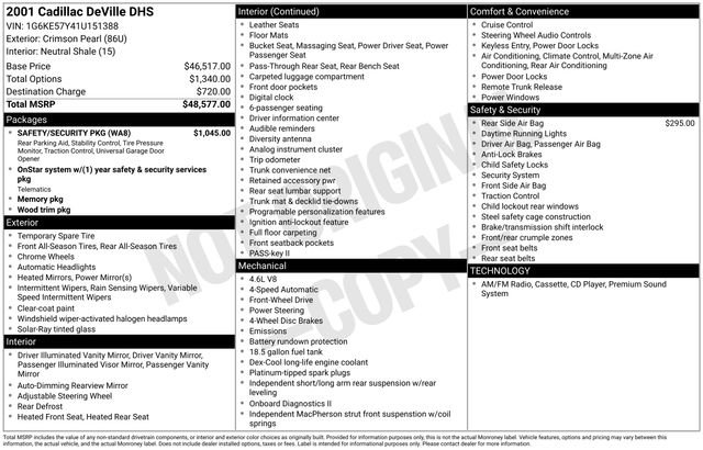 Used 2001 Cadillac De Ville DHS w/ Safety/Security Pkg FWD image 4