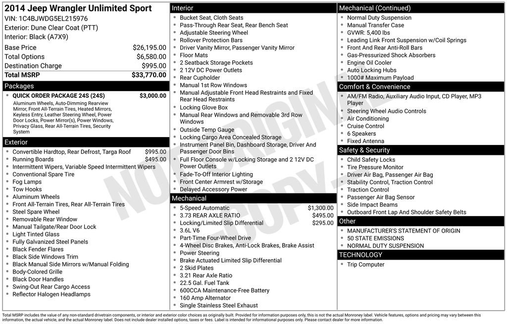 Used 2014 Jeep Wrangler Unlimited Sport w/ Quick Order Package 24S image 6