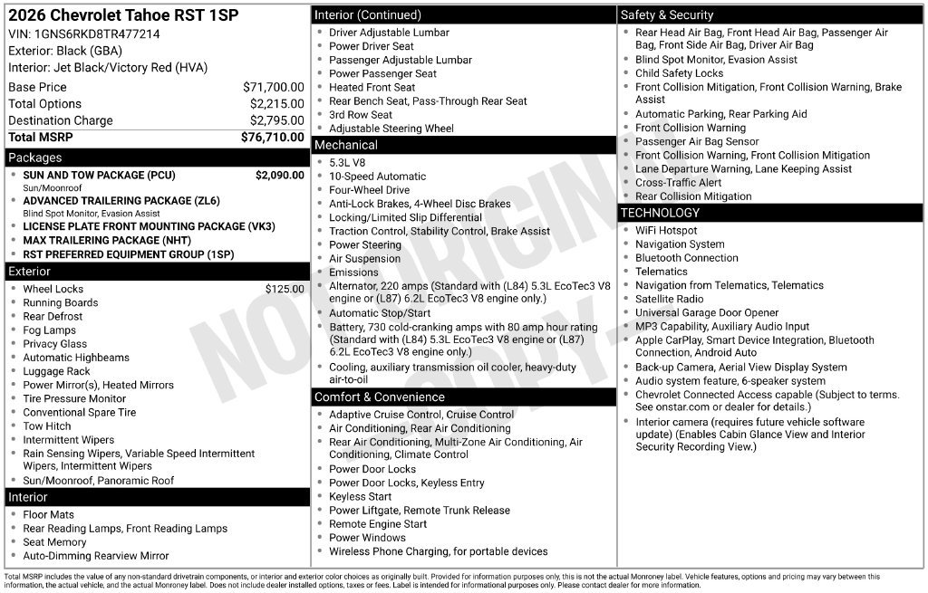 New 2026 Chevrolet Tahoe RST w/ Sun And Tow Package AWD/4WD image 24