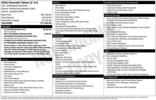 New 2026 Chevrolet Tahoe LS w/ LS Custom Edition AWD/4WD image 2